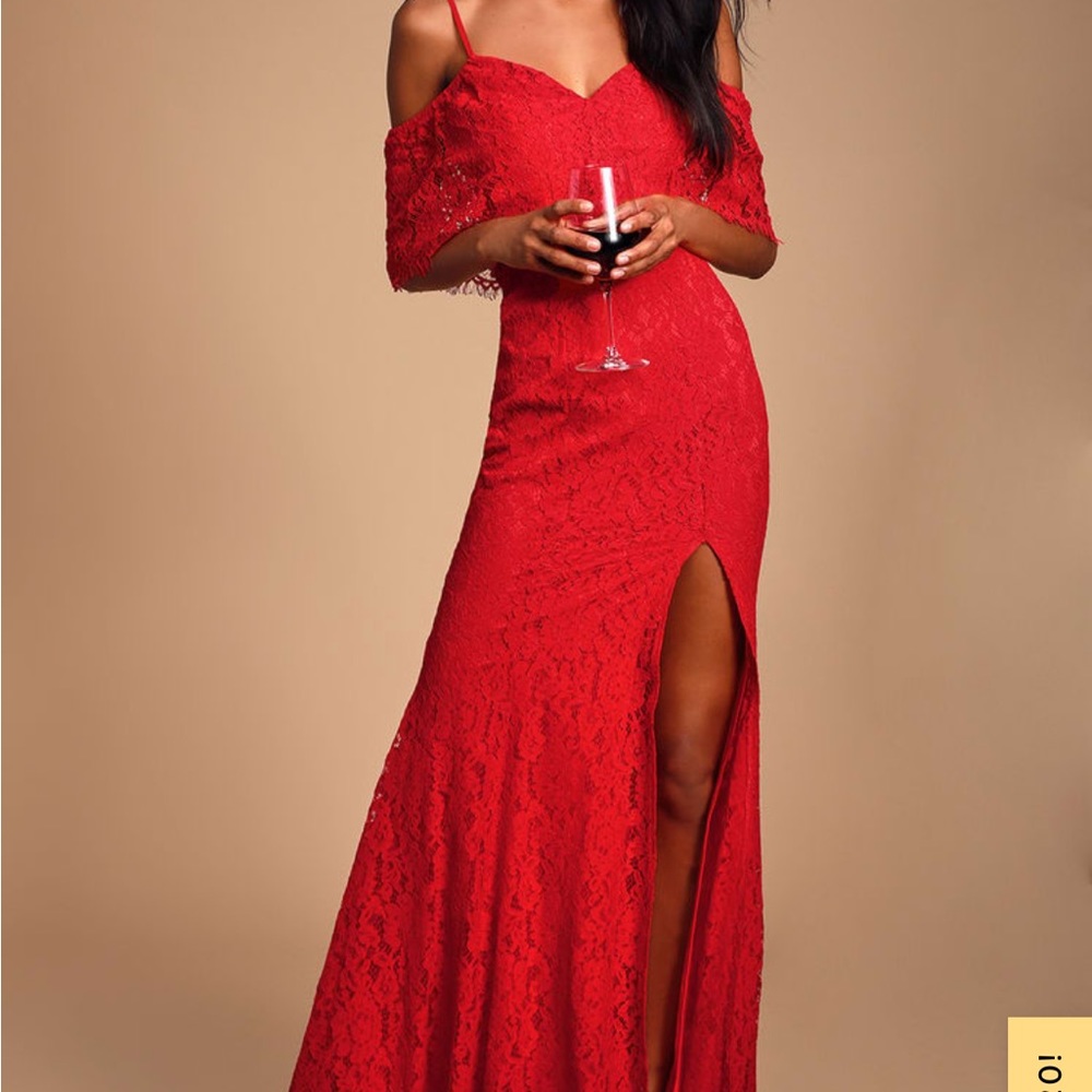Lulus Caterina Red off-the-shoulder maxi dress